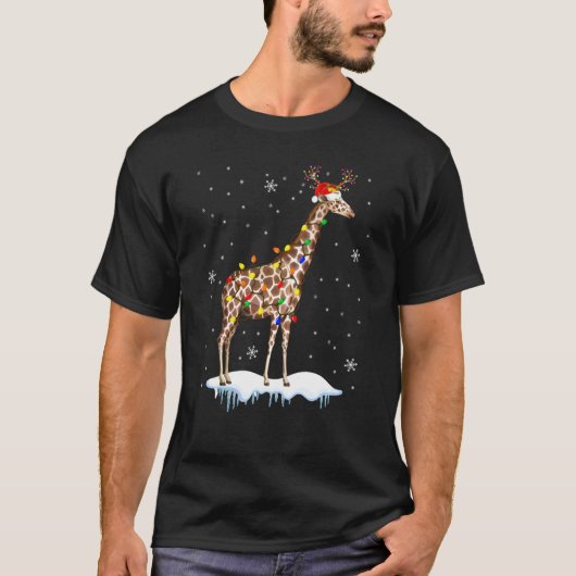 T-shirt Père Noël Reindeer Giraffe Xmas Light Père Noël Re (Devant)
