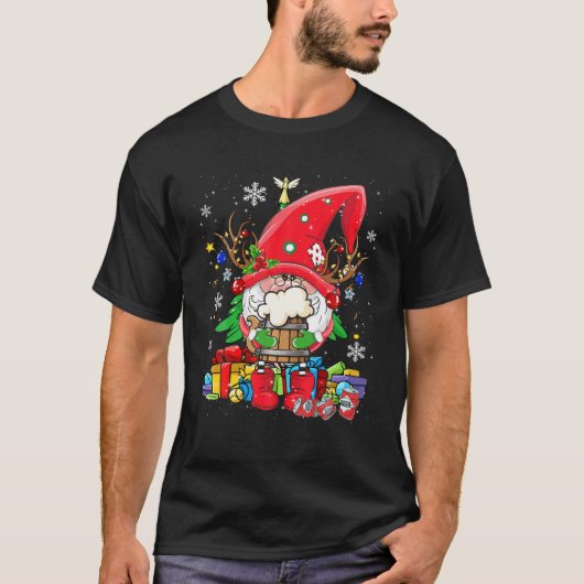 T-shirt Père Noël Reindeer Gnome Boire Bière Drôle Noël (Devant)