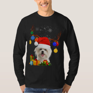 T-shirt Père Noël Reindeer Maltese Chien Noël Lumières Noë