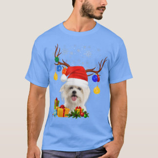 T-shirt Père Noël Reindeer Maltese Chien Noël Lumières Noë