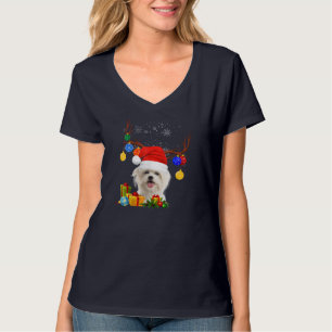 T-shirt Père Noël Reindeer Maltese Chien Noël Lumières Noë