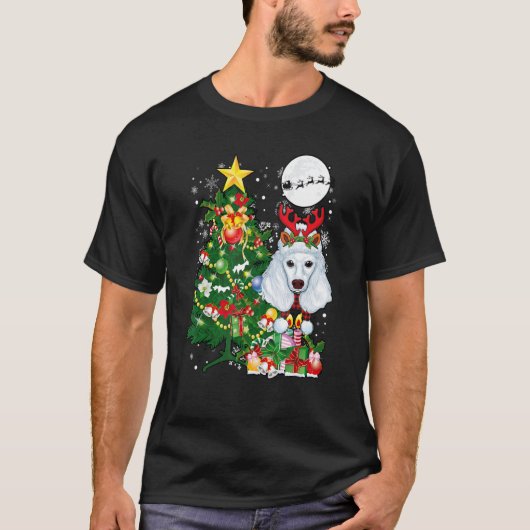 T-shirt Père Noël Reindeer Poodle Tree Lights Chien propri (Devant)