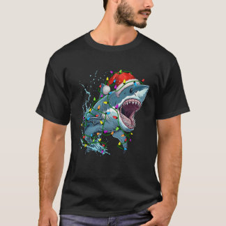 T-shirt Père Noël requin Noël Éclairage Noël Noël Noël Noë