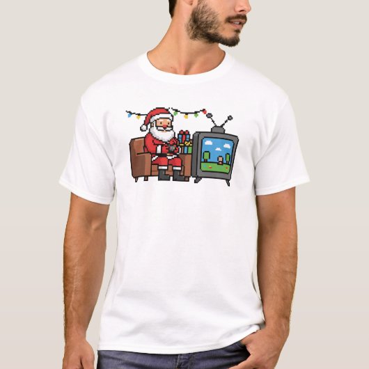 T-shirt Père Noël Rétro Gamer Pixel Noël (Devant)