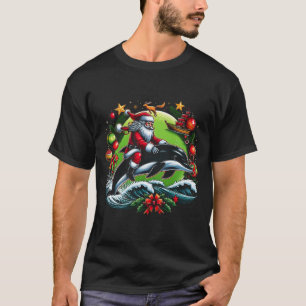 T-shirt Père Noël Riding Dolphin Noël thème couleurs desig