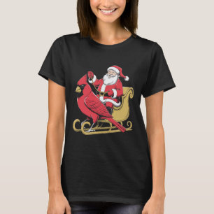 T-shirt Père Noël Riding Giant Cardinal Bird Pour Noël Lov