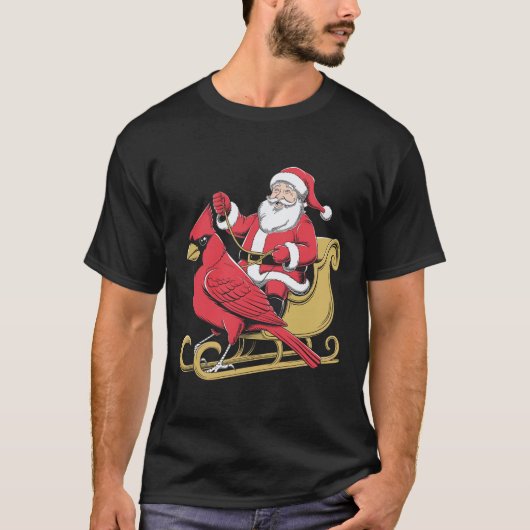 T-shirt Père Noël Riding Giant Cardinal Bird Pour Noël Lov (Devant)
