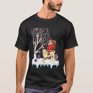 T-shirt Père Noël Riding Labrador Dog Tree Lights Labrador