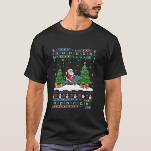 T-shirt Père Noël Riding Manatee Tree Lights laideur Noël  (Devant)