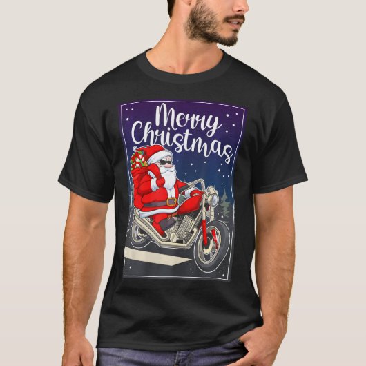T-shirt Père Noël Riding Motorcycle Joyeux Noël (Devant)