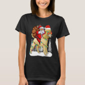 T-shirt Père Noël Riding Poodle Chien avec Casquette Claus (Devant)