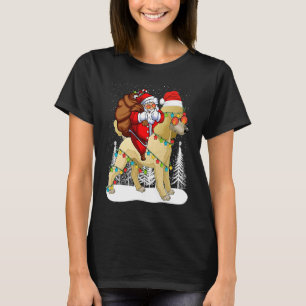 T-shirt Père Noël Riding Poodle Chien avec Casquette Claus