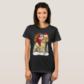 T-shirt Père Noël Riding Poodle Chien avec Casquette Claus (Devant entier)