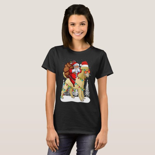 T-shirt Père Noël Riding Poodle Chien avec Casquette Claus (Devant entier)