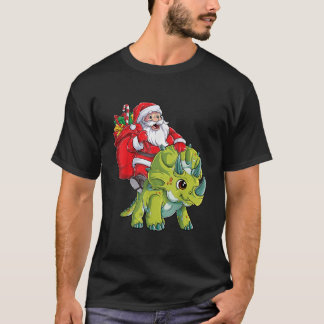 T-shirt père Noël Riding Triceratops Dinosaur Christmas Bo