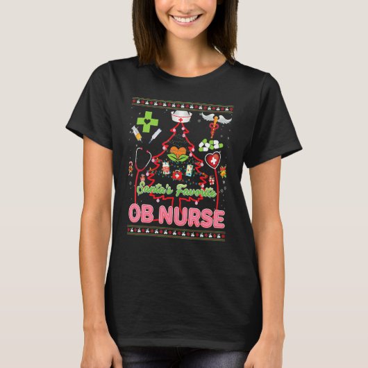 T-shirt Père Noël S Préférée Ob Infirmière Arbre de Noël S (Devant)