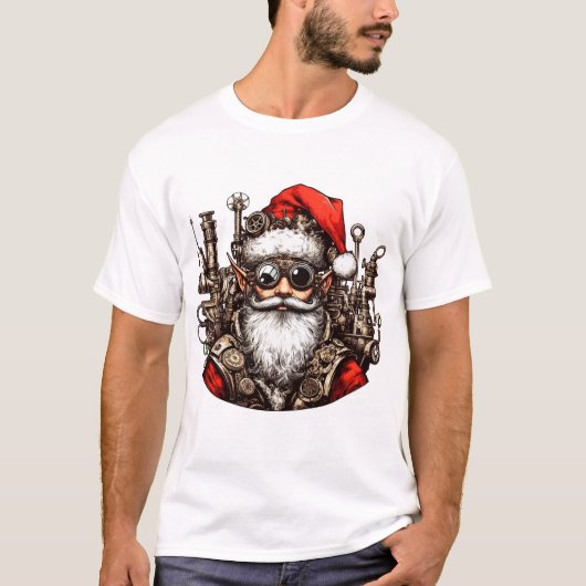 T-shirt Père Noël’s Steampunk Elf - Prêt pour l’action ! (Devant)