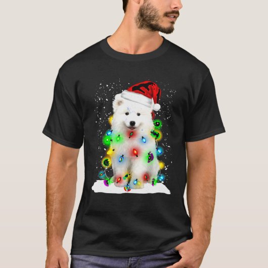 T-shirt Père Noël Samoyé Noël Light Pyjama Chien X mas Mat (Devant)