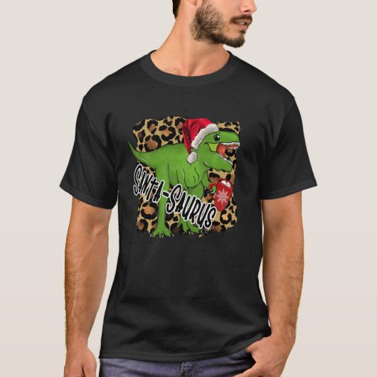 T-shirt Père Noël Saurus Joyeux Dinosaure de Noël Chocolat (Devant)