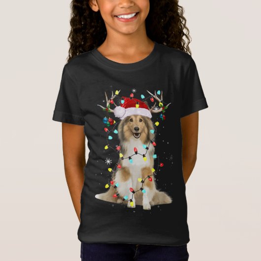 T-Shirt Père Noël Shetland Sheepdog Reindeer Noël clair (Devant)