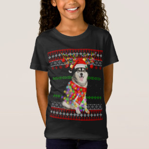 T-Shirt Père Noël Sibérien Husky Chien Lumières de Noël la