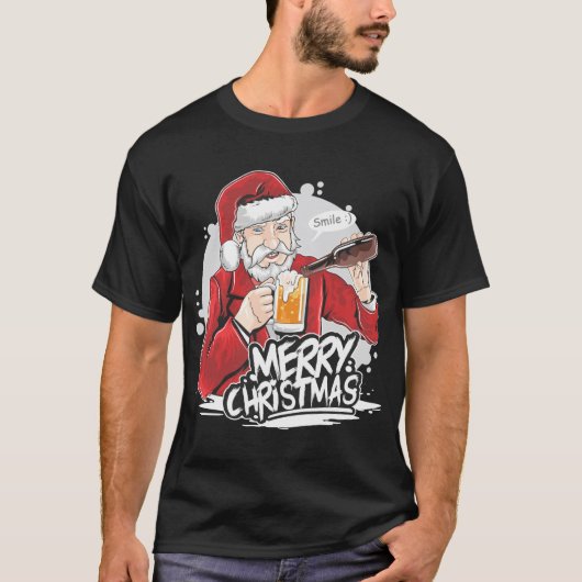 T-shirt Père Noël sirote une bière (Devant)
