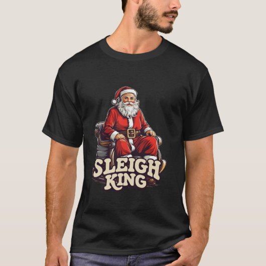 T-shirt Père Noël Sleigh King Drôle Nuit long manches (Devant)