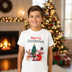 T-shirt Père Noël Snowman Et Reindeer Festin Joyeux Noël
