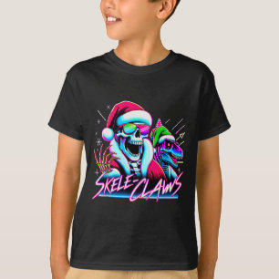 T-shirt Père Noël squelette à cheval sur T Rex Dinosaur Fu