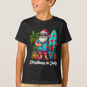 T-shirt Père Noël Sungles Xmas Beach Noël Tropical En Juil