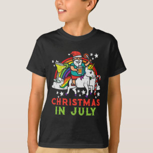 T-shirt Père Noël sur licorne arc-en-ciel Noël de juillet