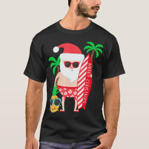 T-shirt Père Noël Surfing Hawaiian Beach Noël En Juillet T