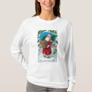 T-shirt Père Noël tenant le panier de la scène de jouet