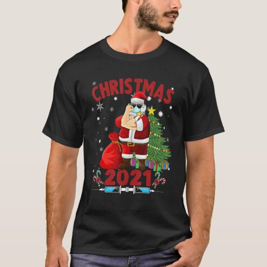 T-shirt Père Noël vaccinée portant un masque Noël (Devant)