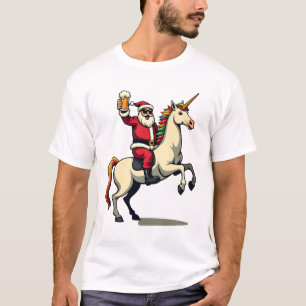 T-shirt Père Noël vintage chevauchant une licorne Bière No