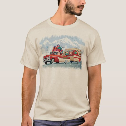 T-shirt Père Noël Voiture Classique + Camper Christmas T S (Devant)