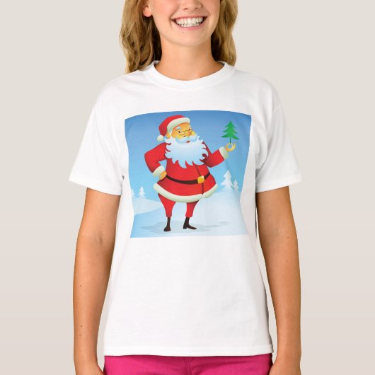 T-shirt Père Noël Whimsical avec Mini Arbre de Noël (Devant)