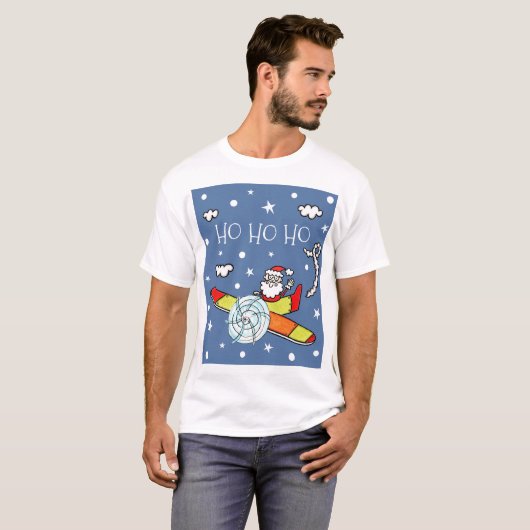T-shirt Père personnalisé Noël Père Noël Père Noël Avion (Devant entier)