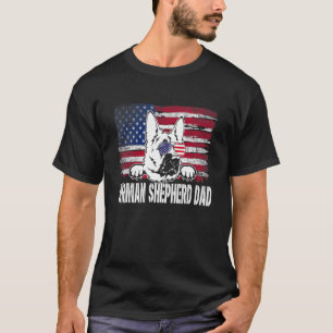 T-shirt Père Shepherd Allemand en Détresse Drapeau Usa Fêt