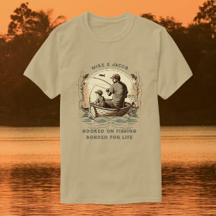 T-shirt Père Son Bateau Pêche Noms Personnalisés Papa Cade