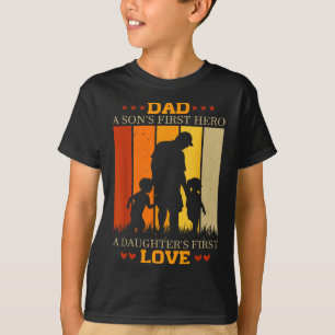 T-shirt Père vintage Papa Fils Premier Héros A Filles 1er