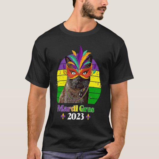 T-shirt Perles de Masque de Chat Mardi Gras 2023 2 (Devant)