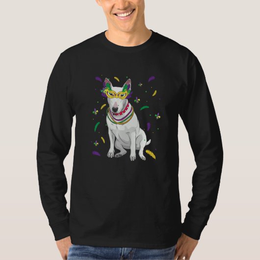 T-shirt Perles et Masque Bull Terrier Mardi Gras Chien Mam (Devant)