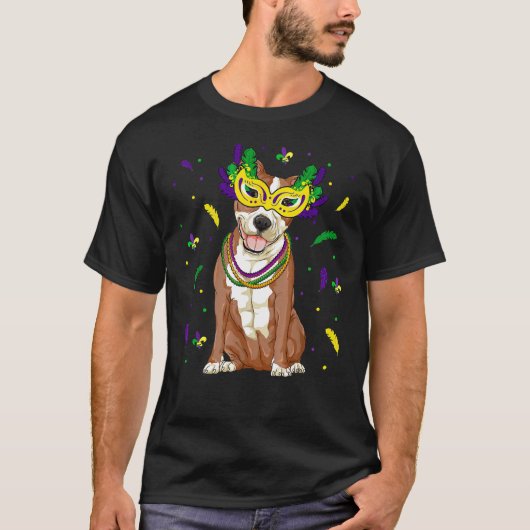 T-shirt Perles Masque Pitbull Mardi Gras Pit Bull Chien Ma (Devant)