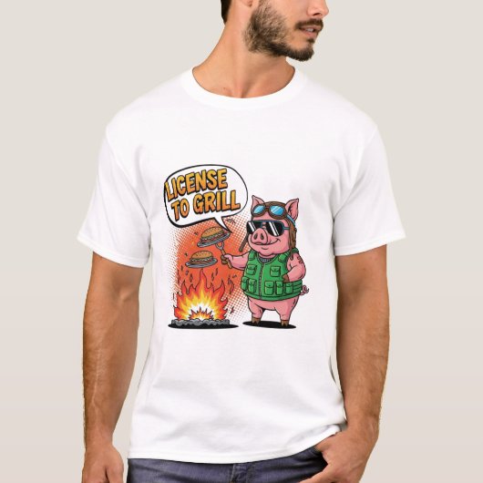T-shirt Permis de griller Funny BBQ Pig (Devant)