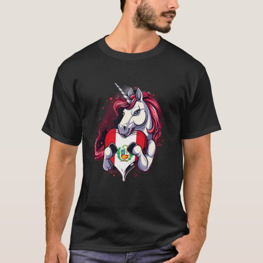 T-shirt Pérou Drapeau Unicorne Pérou Racines péruviennes F (Devant)