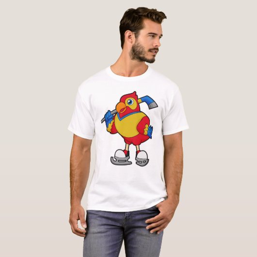 T-shirt Perroquet au hockey sur glace avec bâton de hockey (Devant entier)
