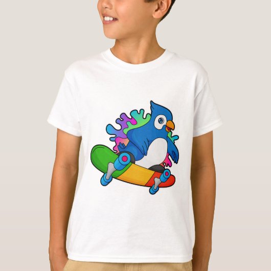 T-shirt Perroquet en tant que skate avec skateboard (Devant)