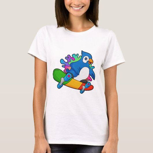 T-shirt Perroquet en tant que skate avec skateboard (Devant)