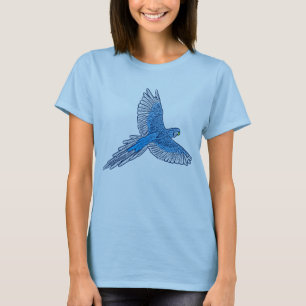 T-shirt Perroquet en vol, bleu et blanc de Cerulean